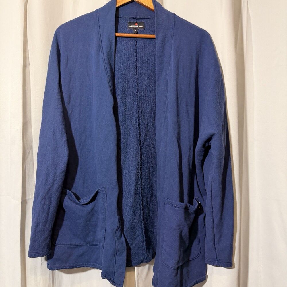 American Giant French Terry Cardigan Sweater Womens M Teal Cotton Long Sleeve